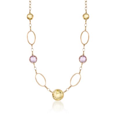 15.35 ct. t.w. Lime Quartz and Amethyst Oval-Link Necklace In 14kt Yellow Gold &mdash; Alt Image 1