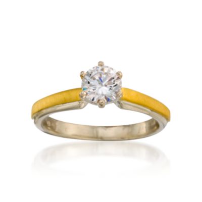C.1980 Vintage Diamond Engagement Ring Setting With .75 Carat CZ Center In 18kt White  Gold and And 24kt Yellow Gold. Size 7 &mdash; Alt Image 1