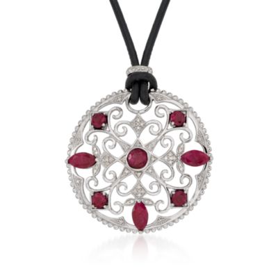 4.00 ct. t.w. Ruby and .15 ct. t.w. Diamond Scrollwork Pendant Necklace In Sterling Silver &mdash; Alt Image 1