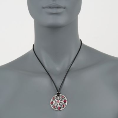 4.00 ct. t.w. Ruby and .15 ct. t.w. Diamond Scrollwork Pendant Necklace In Sterling Silver &mdash; Alt Image 2