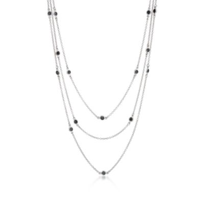 1.00 ct. t.w. Black CZ Three-Strand Necklace in Sterling Silver. 16" &mdash; Alt Image 1