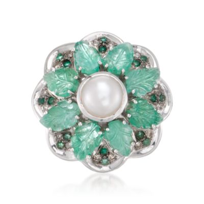 8mm Pearl and 5.70 ct. t.w. Multi-Gem Leaf Ring in Sterling Silver &mdash; Alt Image 1