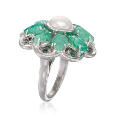 8mm Pearl and 5.70 ct. t.w. Multi-Gem Leaf Ring in Sterling Silver &mdash; Alt Image 3