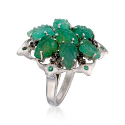 7.40 ct. t.w. Carved Emerald and .40 ct. t.w. Diamond Leaf Ring in Sterling Silver &mdash; Alt Image 3