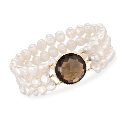7-8mm Keshi Pearl and Smoky Quartz Bracelet In 14kt Yellow Gold &mdash; Alt Image 1