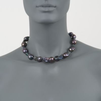12-14mm Black Cultured Baroque Pearl Necklace With 14kt Yellow Gold Clasp &mdash; Alt Image 2