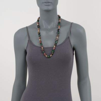 400.00 ct. t.w. Tourmaline and Emerald Bead Necklace In 14kt Yellow Gold &mdash; Alt Image 2