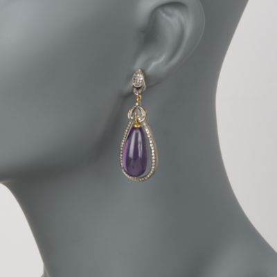 41.00 ct. t.w. Amethyst and 1.15 ct. t.w. Diamond Drop Earrings In Sterling Silver and 14kt Yellow Gold &mdash; Alt Image 2