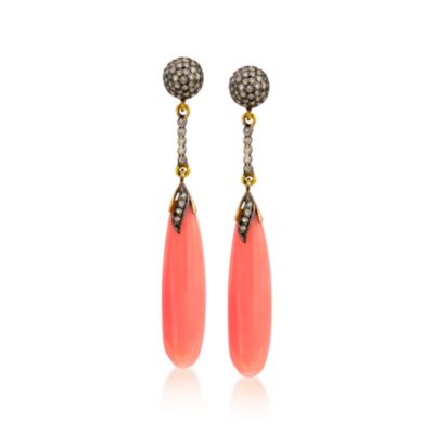 Coral and .70 ct. t.w. Diamond Earrings In Two-Tone &mdash; Alt Image 1