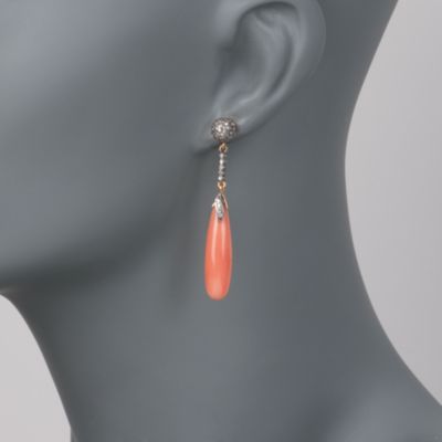 Coral and .70 ct. t.w. Diamond Earrings In Two-Tone &mdash; Alt Image 2
