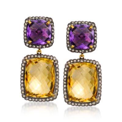5.50 ct. t.w. Amethyst and 18.15 ct. t.w. Citrine Drop Earring With .80 ct. t.w. Diamonds In Sterling Silver and 14kt Yellow Gold &mdash; Alt Image 1