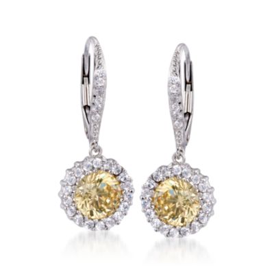 3.45 ct. t.w. Yellow and White CZ Drop Earrings in Sterling Silver &mdash; Alt Image 1