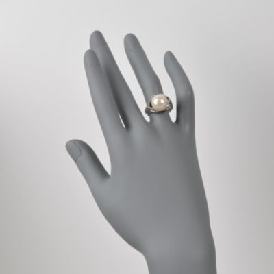 Marcasite and 13mm Faux Pearl Ring in Sterling Silver &mdash; Alt Image 2