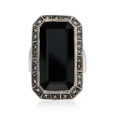 Marcasite and Black Onyx Ring in Sterling Silver &mdash; Alt Image 1