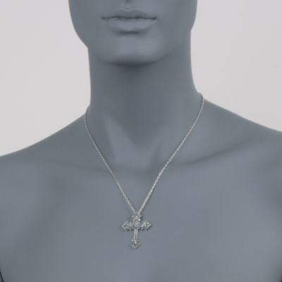 Marcasite Cross Pendant Necklace In Sterling Silver. 18" &mdash; Alt Image 2