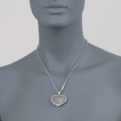 Marcasite Puffed Heart Pendant Necklace in Sterling Silver. 18" &mdash; Alt Image 2