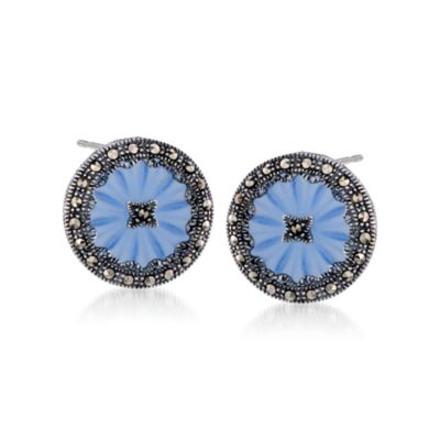 Marcasite and Blue Sunray Crystal Earrings in Sterling Silver &mdash; Alt Image 1