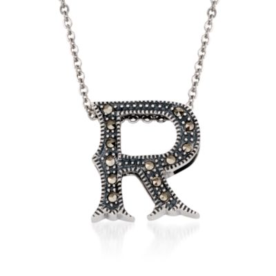 Marcasite Initial 'R' Pendant Necklace in Sterling Silver. 16" &mdash; Alt Image 1