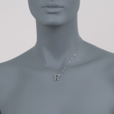 Marcasite Initial 'R' Pendant Necklace in Sterling Silver. 16" &mdash; Alt Image 2