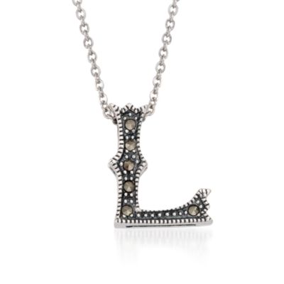 Marcasite Initial 'L' Pendant Necklace in Sterling Silver. 16" &mdash; Alt Image 1