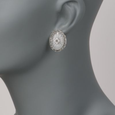 Marcasite and Sunray Crystal Earrings In Sterling Silver &mdash; Alt Image 2