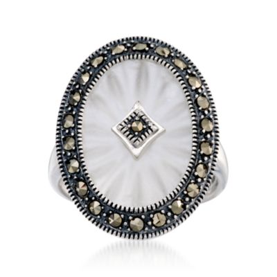 Marcasite and Sunray Crystal Ring in Sterling Silver &mdash; Alt Image 1