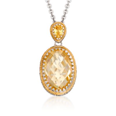 Gold-Tone Marcasite and 19.45 ct. t.w. Yellow CZ Pendant Necklace in Sterling Silver. 18" &mdash; Alt Image 1