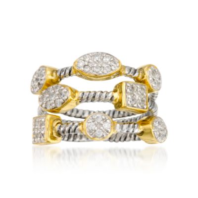 Set of Three CZ Stacking Rings in Two-Tone &mdash; Alt Image 1