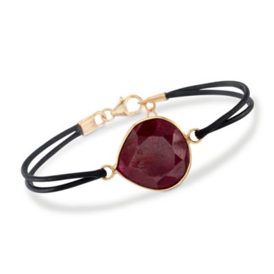 Black Leather and 20.00 Carat Ruby Slice Bracelet in Vermeil. 7" &mdash; Alt Image 1
