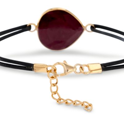 Black Leather and 20.00 Carat Ruby Slice Bracelet in Vermeil. 7" &mdash; Alt Image 3