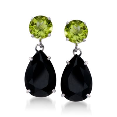 Black Onyx Drop Earrings With 1.80 ct. t.w. Peridot in Sterling Silver &mdash; Alt Image 1