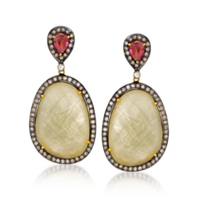 28.00 ct. t.w. Yellow Sapphire  and 1.50 ct. t.w. Diamond Earrings With 1.35 ct. t.w. Pink Tourmalines In Two-Tone &mdash; Alt Image 1