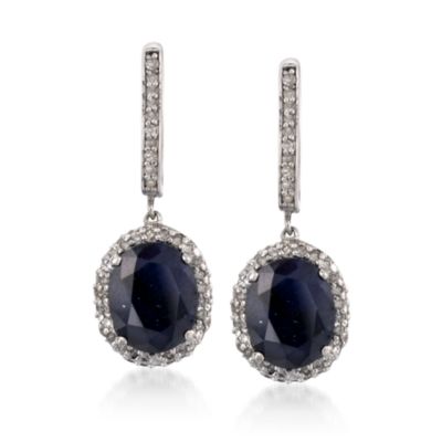 6.30 ct. t.w. Sapphire and 1.00 ct. t.w. Diamond Earrings In 14kt White Gold &mdash; Alt Image 1