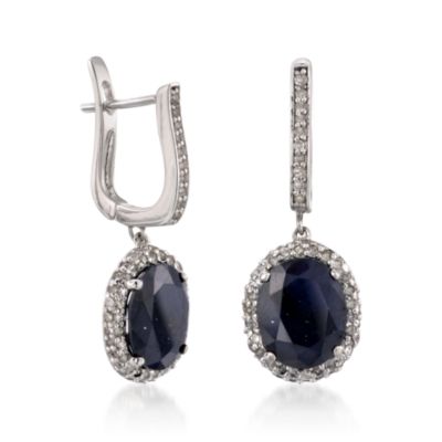 6.30 ct. t.w. Sapphire and 1.00 ct. t.w. Diamond Earrings In 14kt White Gold &mdash; Alt Image 3