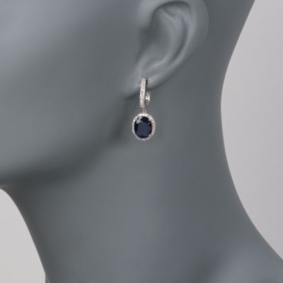 6.30 ct. t.w. Sapphire and 1.00 ct. t.w. Diamond Earrings In 14kt White Gold &mdash; Alt Image 2