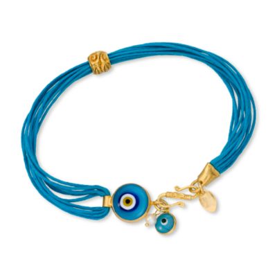 Murano Glass Evil Eye Bracelet in 24kt Gold Over Sterling Silver. 7" &mdash; Alt Image 1