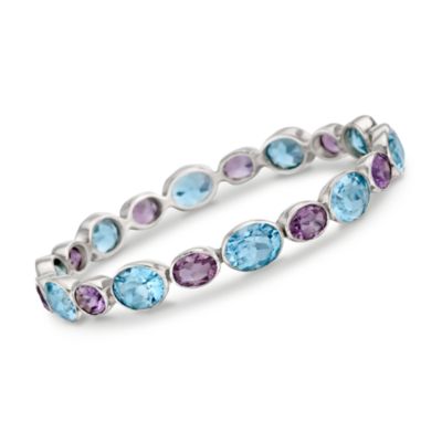 9.90 ct. t.w. Amethyst and 29.70 ct. t.w. Blue Topaz Bangle Bracelet In Sterling Silver . 8" &mdash; Alt Image 1