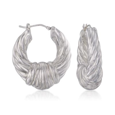 Sterling Silver Woven Doorknocker Hoop Earrings &mdash; Alt Image 1