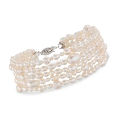 4-10mm Cultured Pearl Multi-Strand Bracelet With Sterling Silver. 7.25" &mdash; Alt Image 1