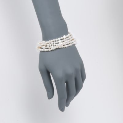 4-10mm Cultured Pearl Multi-Strand Bracelet With Sterling Silver. 7.25" &mdash; Alt Image 2