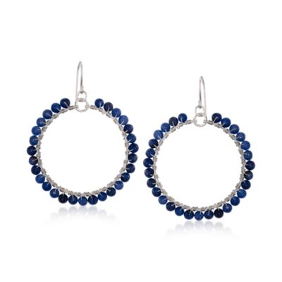 15.60 ct. t.w. Sapphire Hoop Earrings in Sterling Silver &mdash; Alt Image 1
