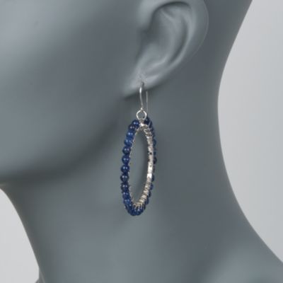 15.60 ct. t.w. Sapphire Hoop Earrings in Sterling Silver &mdash; Alt Image 2