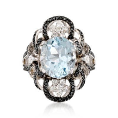 4.65 Carat Aquamarine and 1.00 ct. t.w. Black and White Diamond Ring In 14kt White Gold &mdash; Alt Image 1