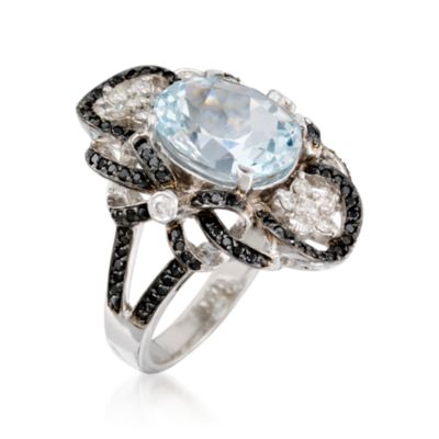 4.65 Carat Aquamarine and 1.00 ct. t.w. Black and White Diamond Ring In 14kt White Gold &mdash; Alt Image 3