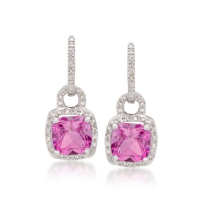 5.05 ct. t.w. Pink Topaz Earrings With .10 ct. t.w. Diamonds in Sterling Silver &mdash; Alt Image 1