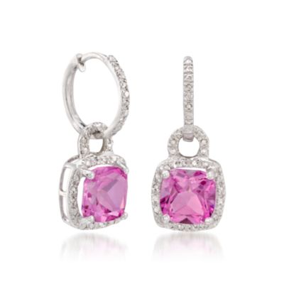 5.05 ct. t.w. Pink Topaz Earrings With .10 ct. t.w. Diamonds in Sterling Silver &mdash; Alt Image 3