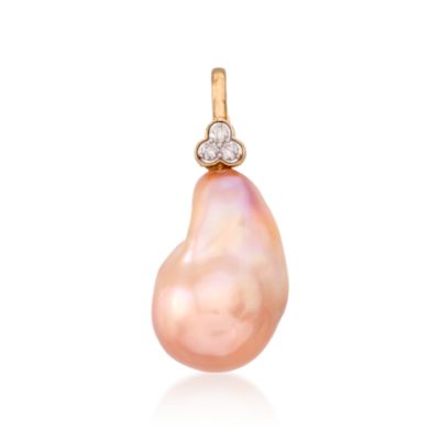 17mm Peach Cultured Baroque Pearl Pendant With .15 ct. t.w. Diamonds in 18kt Yellow Gold. Clip Pendant &mdash; Alt Image 1