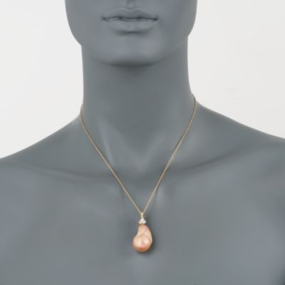 17mm Peach Cultured Baroque Pearl Pendant With .15 ct. t.w. Diamonds in 18kt Yellow Gold. Clip Pendant &mdash; Alt Image 2