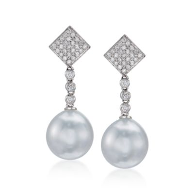 11-11.5mm Cultured South Sea Pearl and .35 ct. t.w. Diamond Drop Earrings in 14kt White Gold &mdash; Alt Image 1