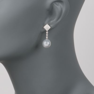 11-11.5mm Cultured South Sea Pearl and .35 ct. t.w. Diamond Drop Earrings in 14kt White Gold &mdash; Alt Image 2
